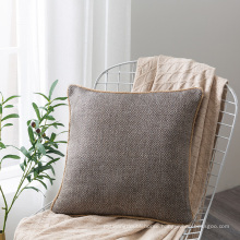 Solid Linen with piping edge Throw Pillow Cover Home Decorative Solid Square Pillowcase with Invisible Zipper